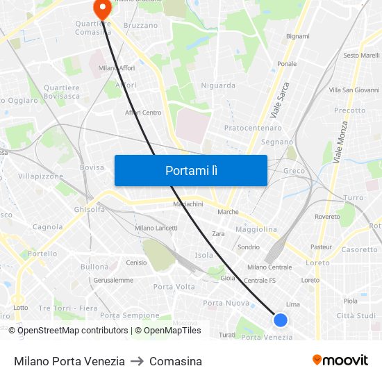 Milano Porta Venezia to Comasina map
