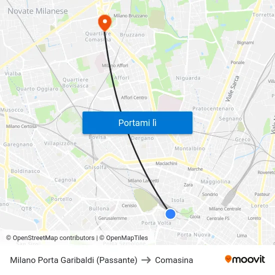 Milano Porta Garibaldi (Passante) to Comasina map