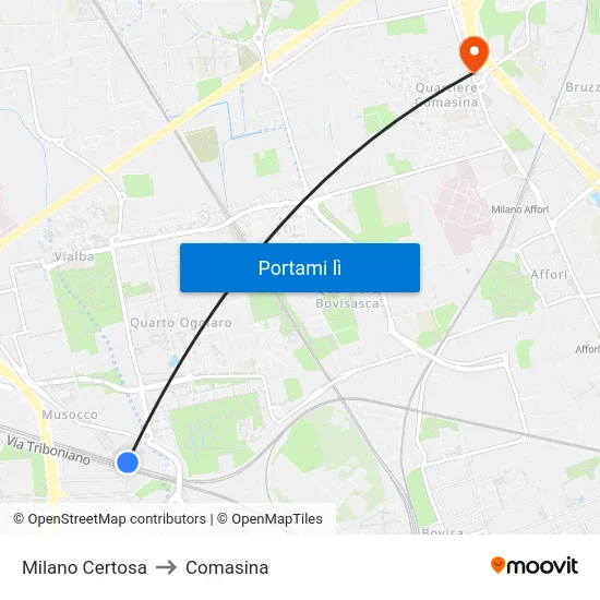 Milano Certosa to Comasina map