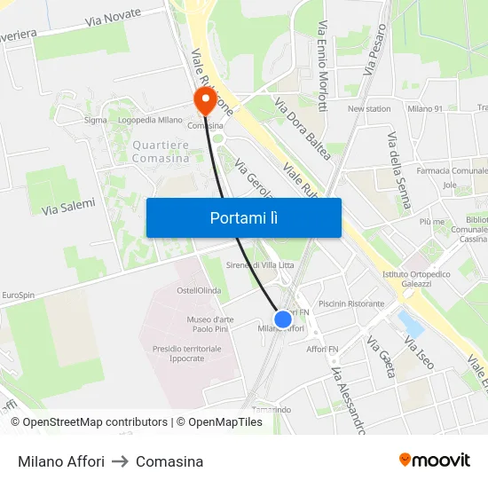 Milano Affori to Comasina map