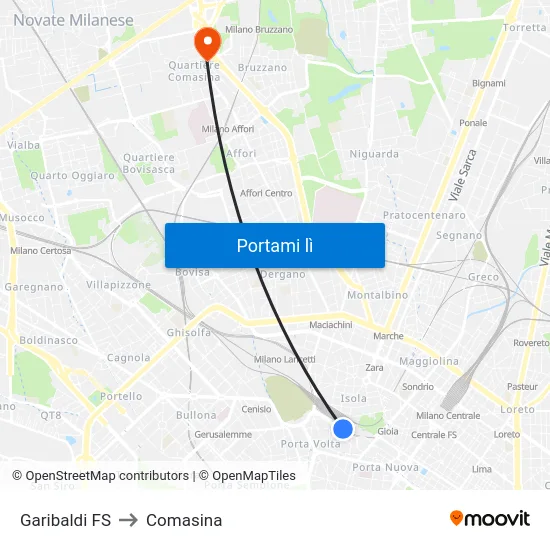 Garibaldi FS to Comasina map