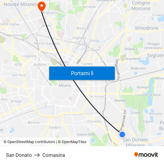 San Donato to Comasina map