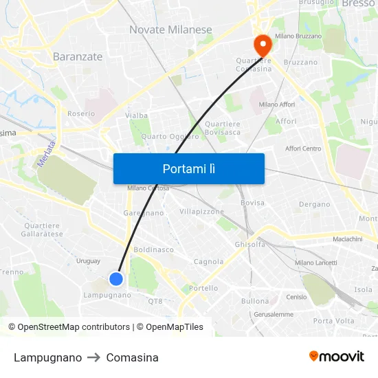 Lampugnano to Comasina map