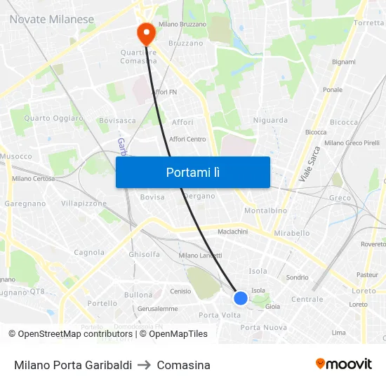 Milano Porta Garibaldi to Comasina map
