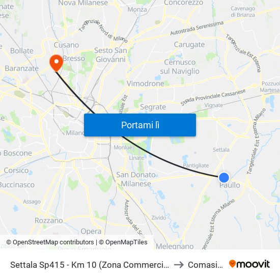 Settala Sp415 - Km 10 (Zona Commerciale) to Comasina map