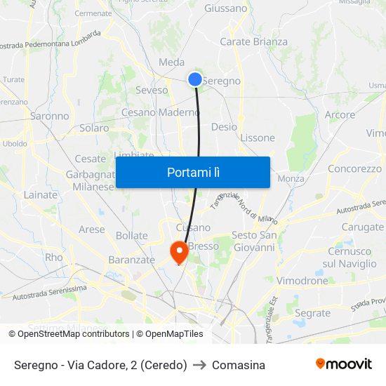 Seregno - Via Cadore, 2 (Ceredo) to Comasina map