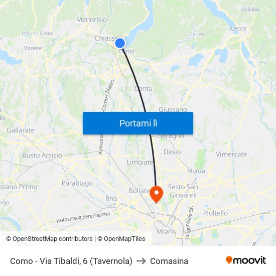 Como - Via Tibaldi, 6 (Tavernola) to Comasina map