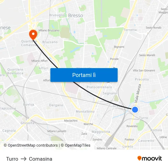 Turro to Comasina map