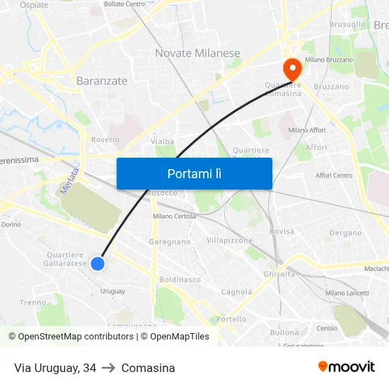 Via Uruguay, 34 to Comasina map
