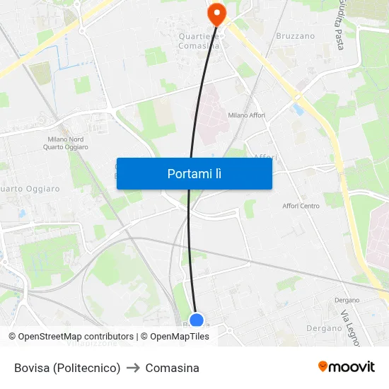 Bovisa (Politecnico) to Comasina map