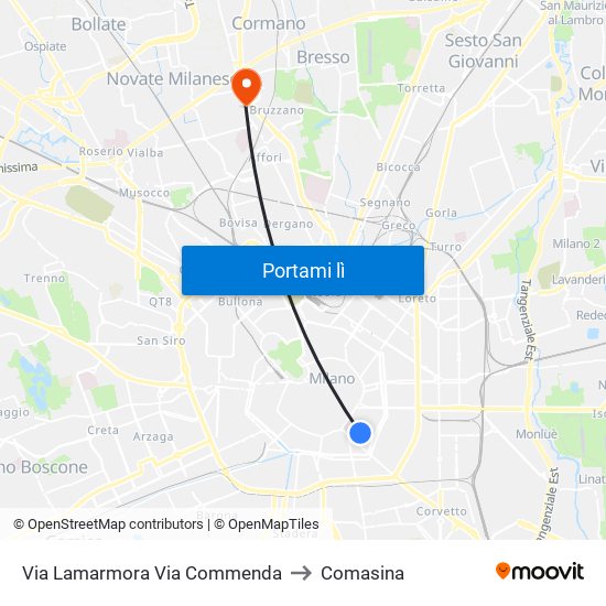 Via Lamarmora Via Commenda to Comasina map