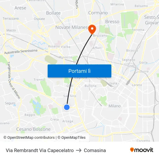 Via Rembrandt Via Capecelatro to Comasina map