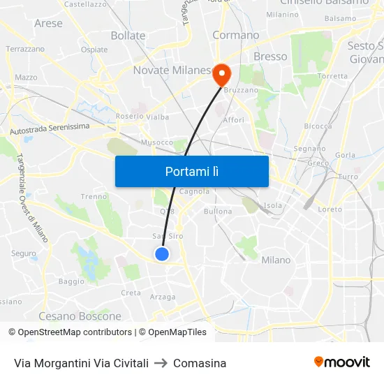 Via Morgantini Via Civitali to Comasina map