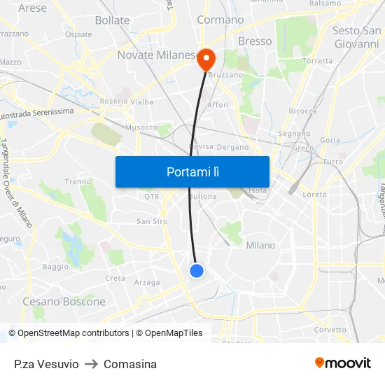 P.za Vesuvio to Comasina map