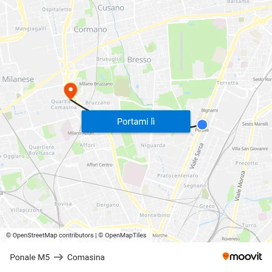 Ponale M5 to Comasina map