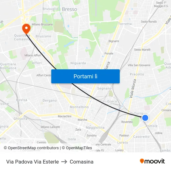 Via Padova Via Esterle to Comasina map