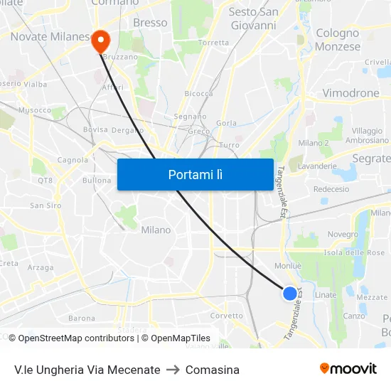 V.le Ungheria Via Mecenate to Comasina map