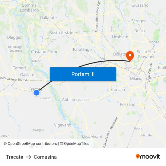 Trecate to Comasina map