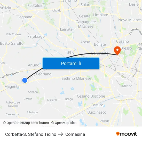 Corbetta-S. Stefano Ticino to Comasina map