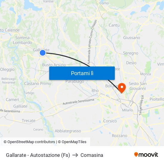 Gallarate - Autostazione (Fs) to Comasina map