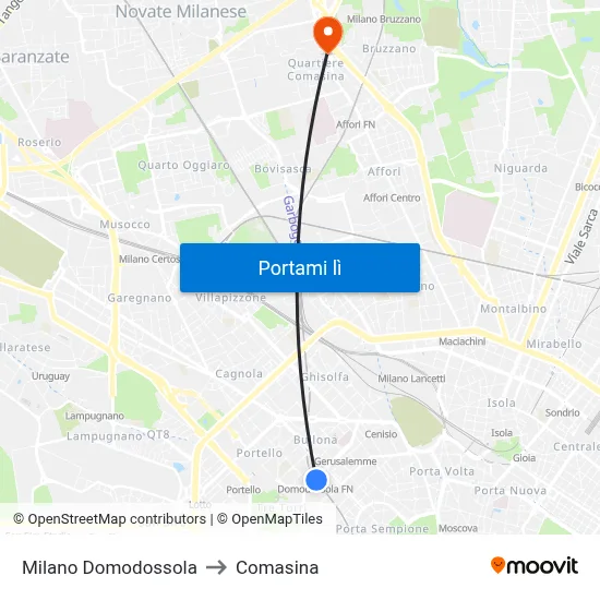 Milano Domodossola to Comasina map