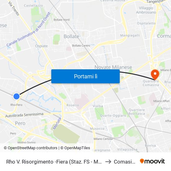 Rho V. Risorgimento -Fiera (Staz. FS - M1) to Comasina map