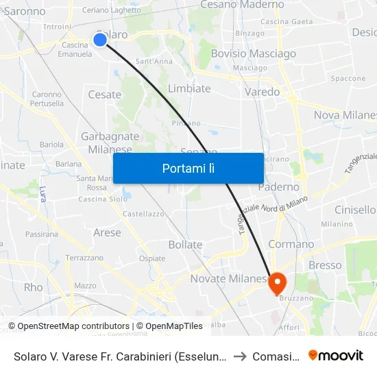 Solaro V. Varese Fr. Carabinieri (Esselunga) to Comasina map