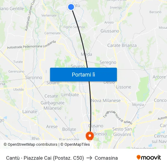 Cantù - Piazzale Cai (Postaz. C50) to Comasina map