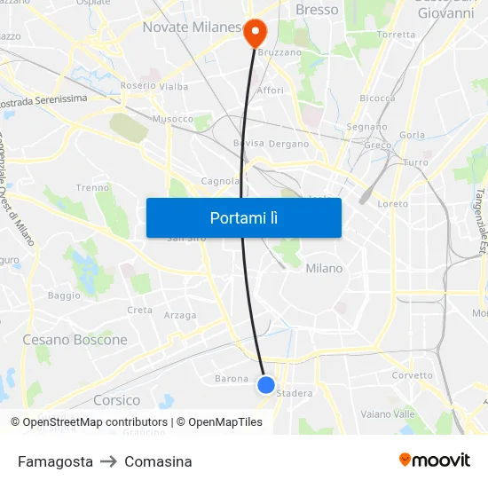 Famagosta to Comasina map