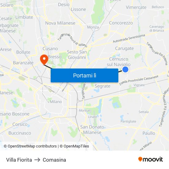 Villa Fiorita to Comasina map