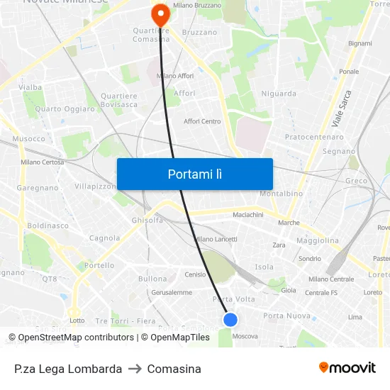 P.za Lega Lombarda to Comasina map