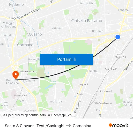 Sesto S.Giovanni Testi/Casiraghi to Comasina map