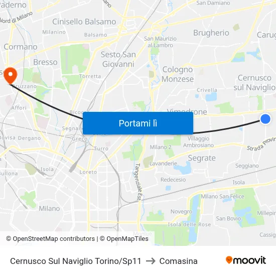 Cernusco Sul Naviglio Torino/Sp11 to Comasina map
