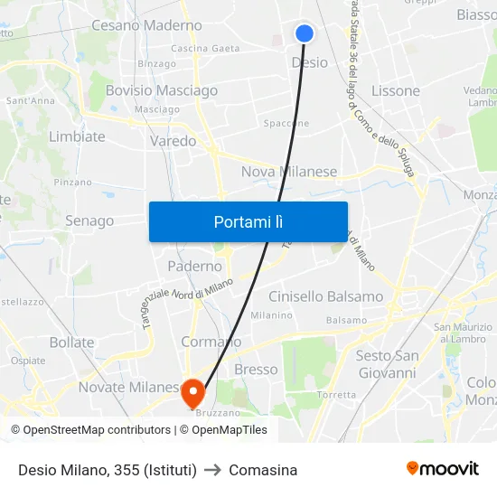 Desio Milano, 355 (Istituti) to Comasina map