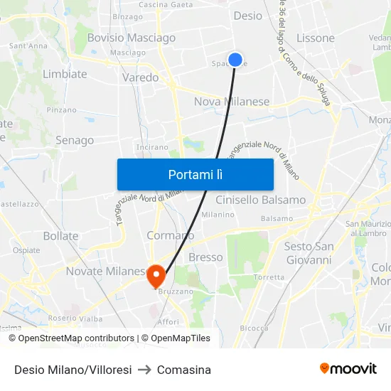 Desio Milano/Villoresi to Comasina map