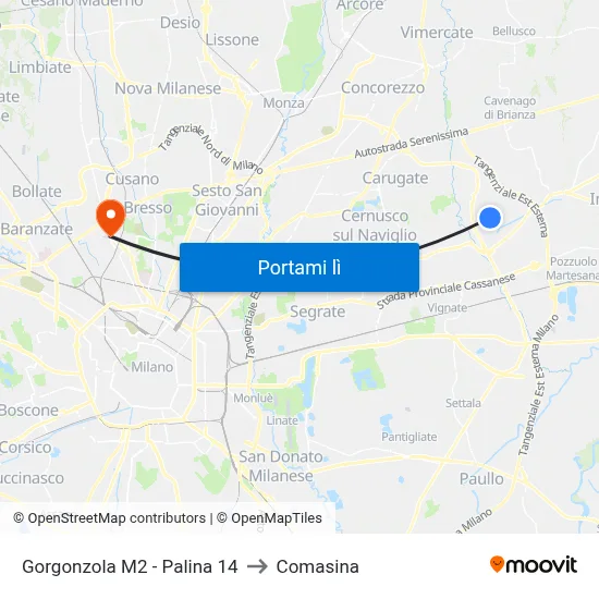 Gorgonzola M2 - Palina 14 to Comasina map