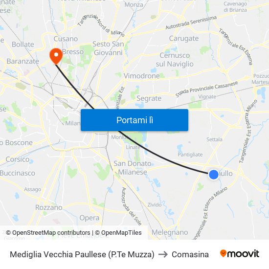 Mediglia Vecchia Paullese (P.Te Muzza) to Comasina map