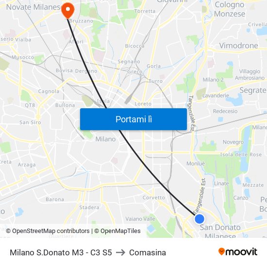 Milano S.Donato M3 - C3 S5 to Comasina map