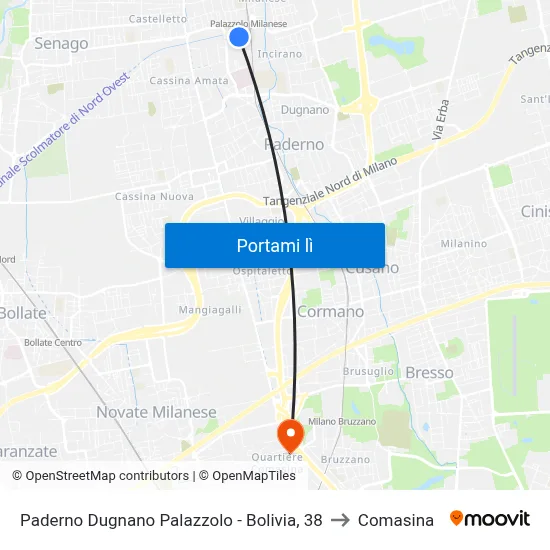 Paderno Dugnano Palazzolo - Bolivia, 38 to Comasina map