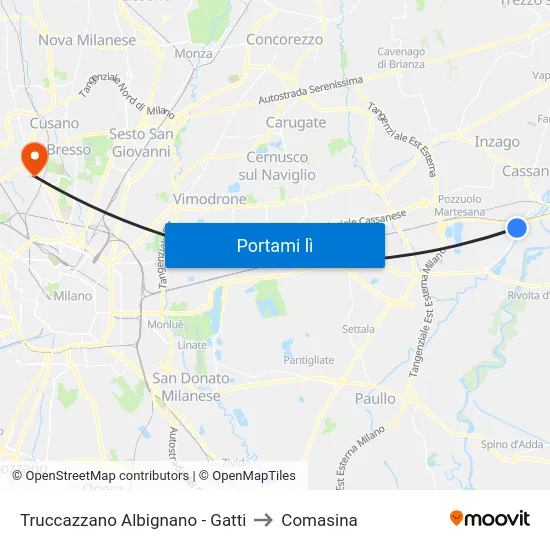 Truccazzano Albignano - Gatti to Comasina map