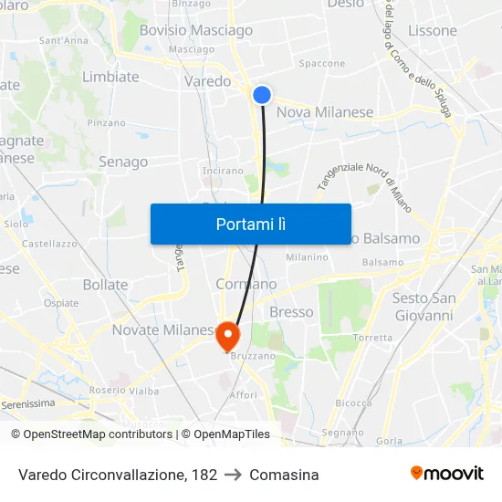 Varedo Circonvallazione, 182 to Comasina map