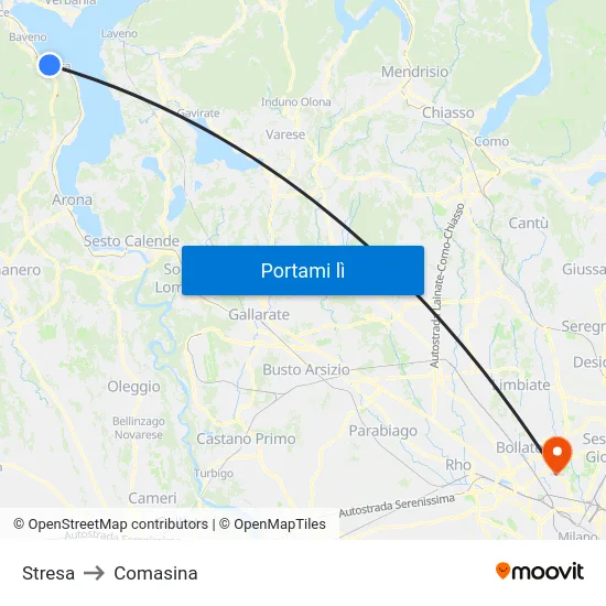 Stresa to Comasina map
