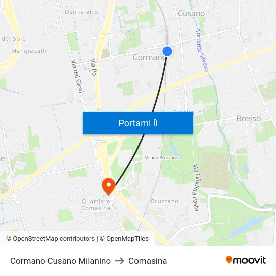 Cormano-Cusano Milanino to Comasina map