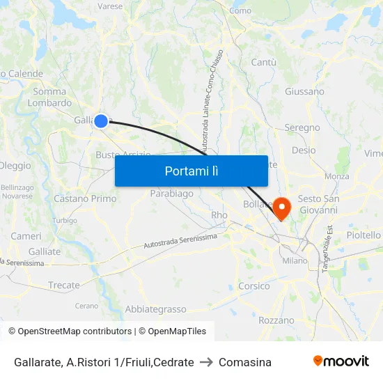 Gallarate, A.Ristori 1/Friuli,Cedrate to Comasina map