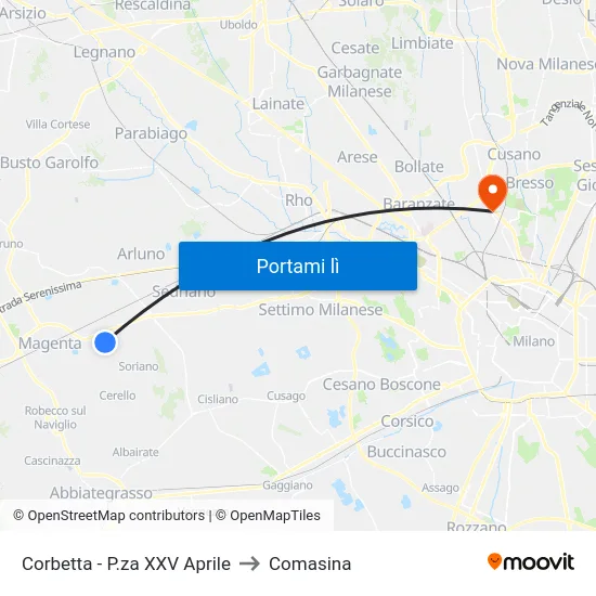 Corbetta - P.za XXV Aprile to Comasina map