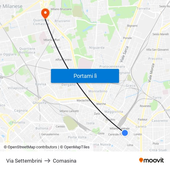 Via Settembrini to Comasina map