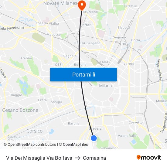 Via Dei Missaglia Via Boifava to Comasina map