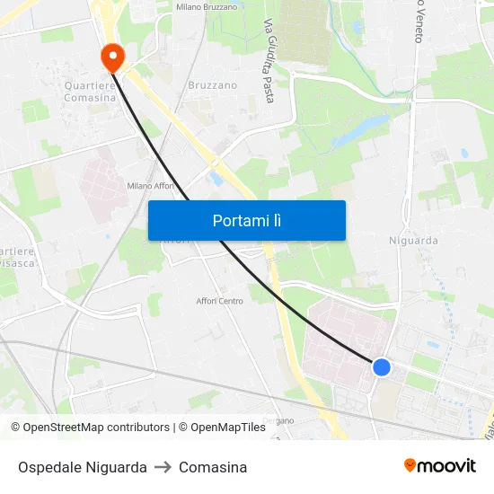 Niguarda (Ospedale) to Comasina map