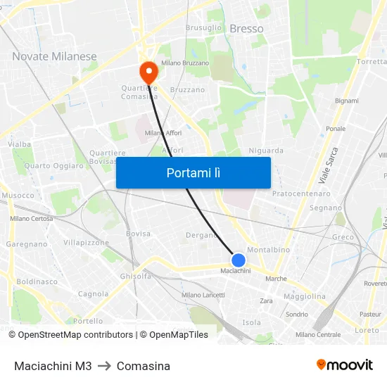 Maciachini M3 to Comasina map