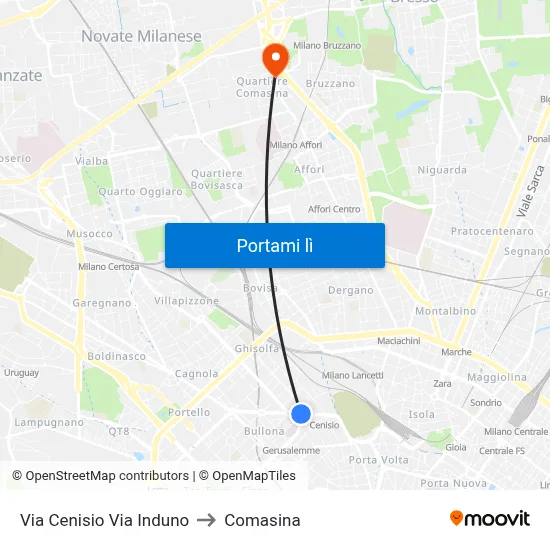 Via Cenisio Via Induno to Comasina map
